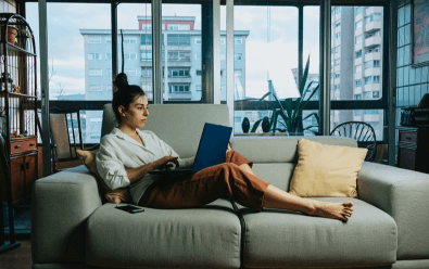 A girl working on laptop.
